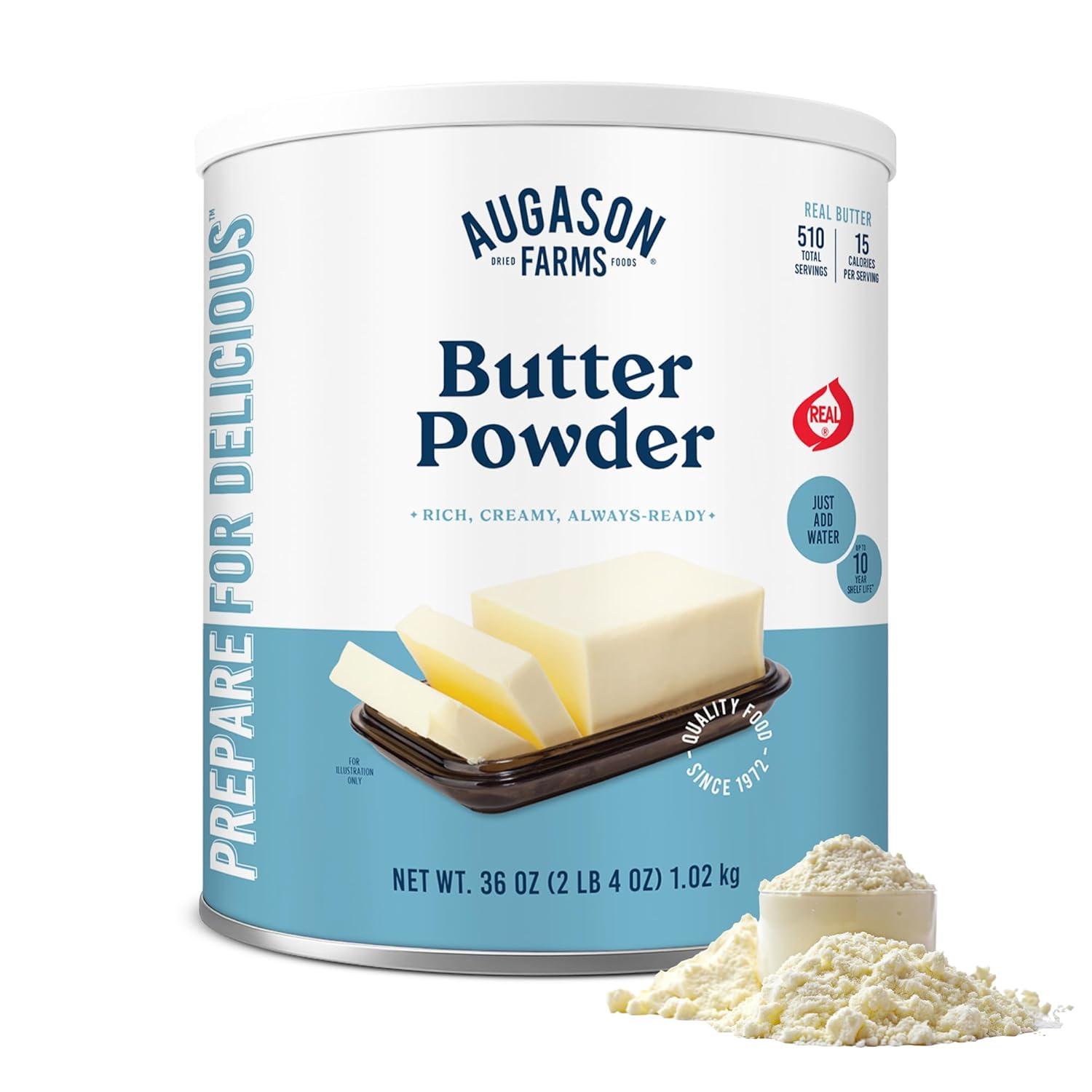 Augason Farms Butter Powder Can - Gluten Free Salted Butter for Cooking, Baking & Everyday Use - Long Term Emergency Food Supply - Shelf Stable dehydrated food - 510 Servings
