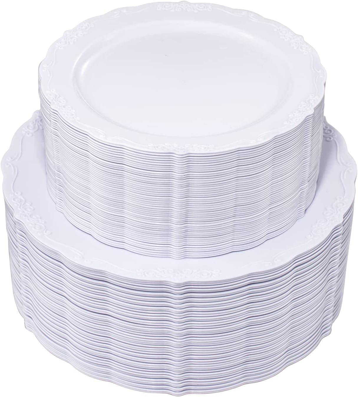 U-QE 100 Pieces White Plastic Plates - White Disposable Plates - Premium Hard Plastic Disposable Plates for Wedding and Party Use Including 50 Dinner Plates 10 '' & 50 Dessert Plates 7.5 '' - image 1 of 1