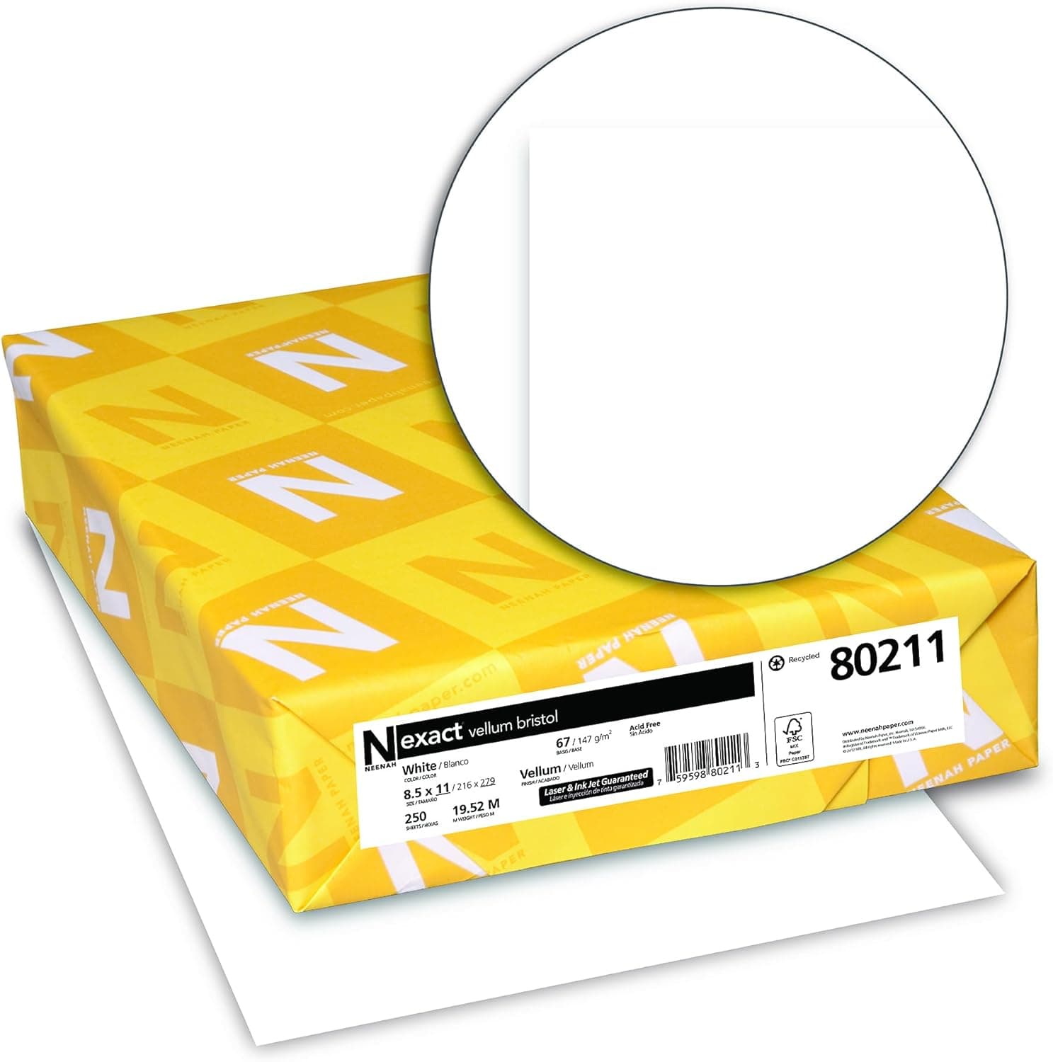 Neenah Exact Vellum Bristol, 8.5" x 11", 67 lb/147 gsm, White, 94 Brightness, 250 Sheets (80211) - image 1 of 1