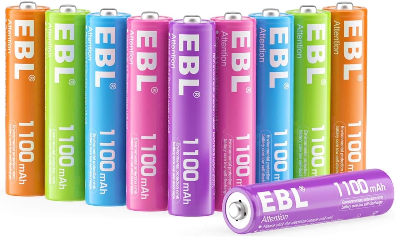 EBL Rechargeable AAA Batteries 10 Pack High Capacity 1100mAh (10 Pack- 2 * 5 Color in One Box) 1.2V Ni-Mh Triple AAA Battery ProCyco Technology