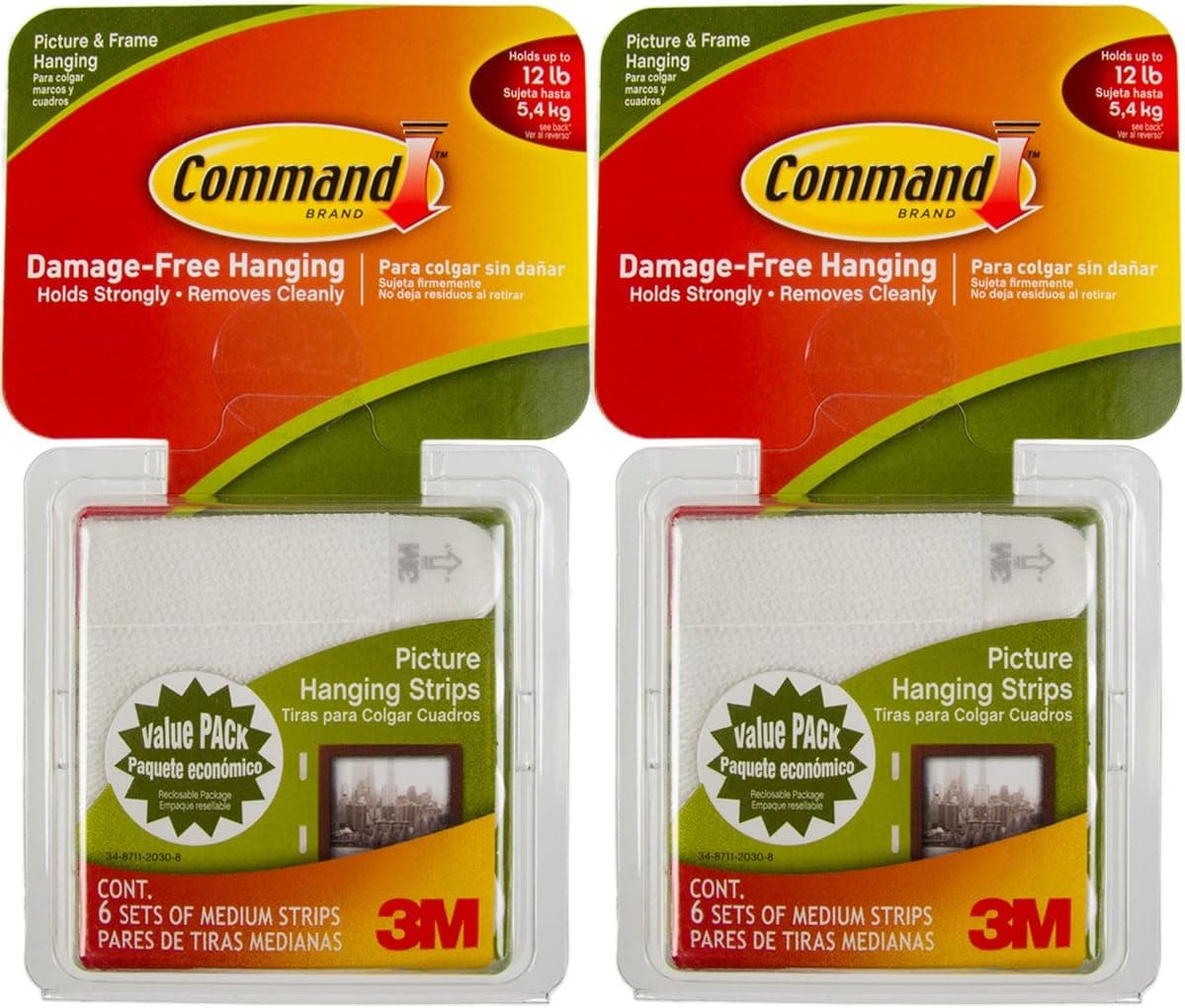 Command 3M 12ct Pack Picture & Frame Hanging Strips Sets Medium Size White Damage-Free - image 1 of 1