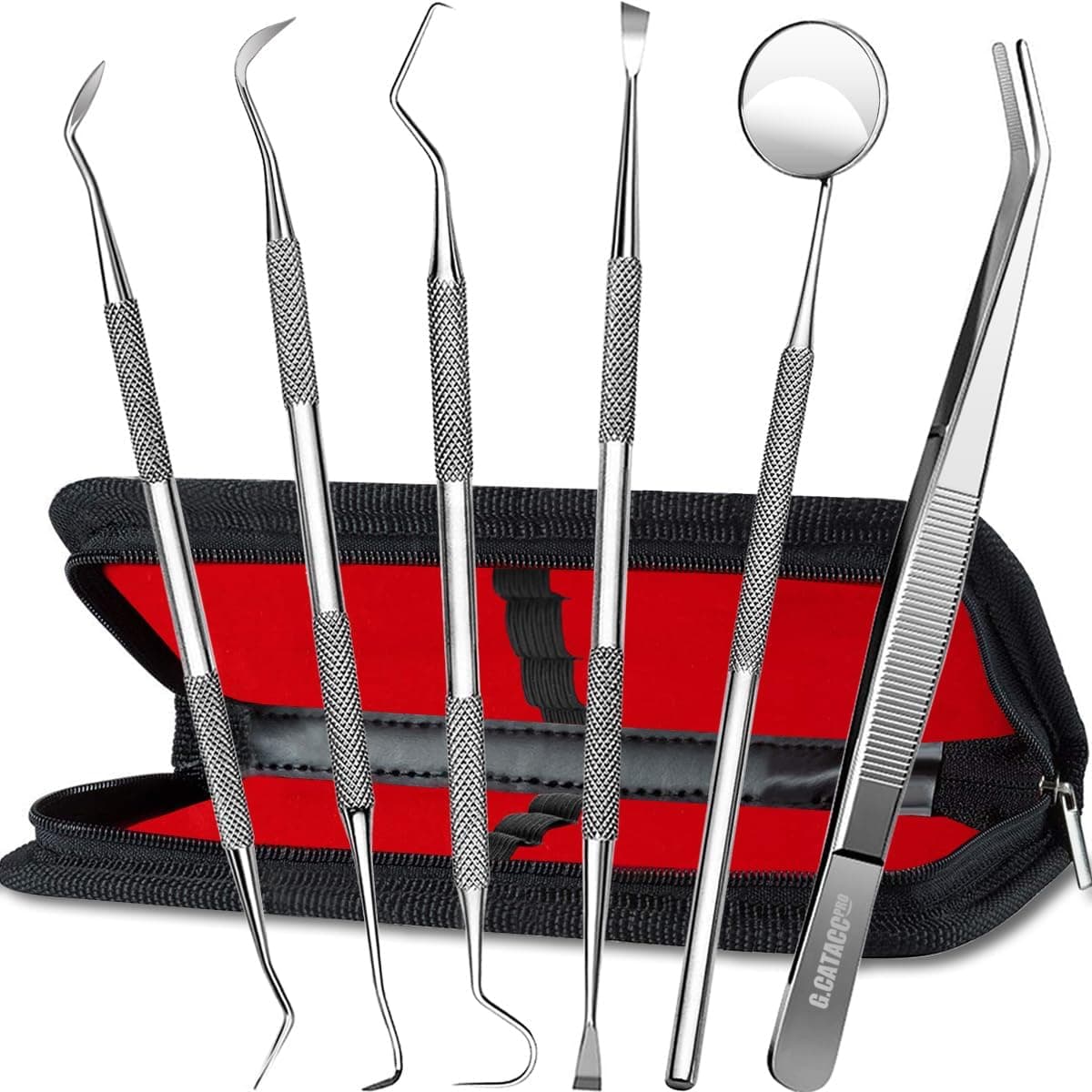 G.CATACC Dental Tools, Dental Pick Teeth Cleaning Tools Hygiene Kit, Plaque Remover for Teeth, Professional Stainless Steel Tooth Scraper Plaque Tartar Cleaner - with Case - image 1 of 1
