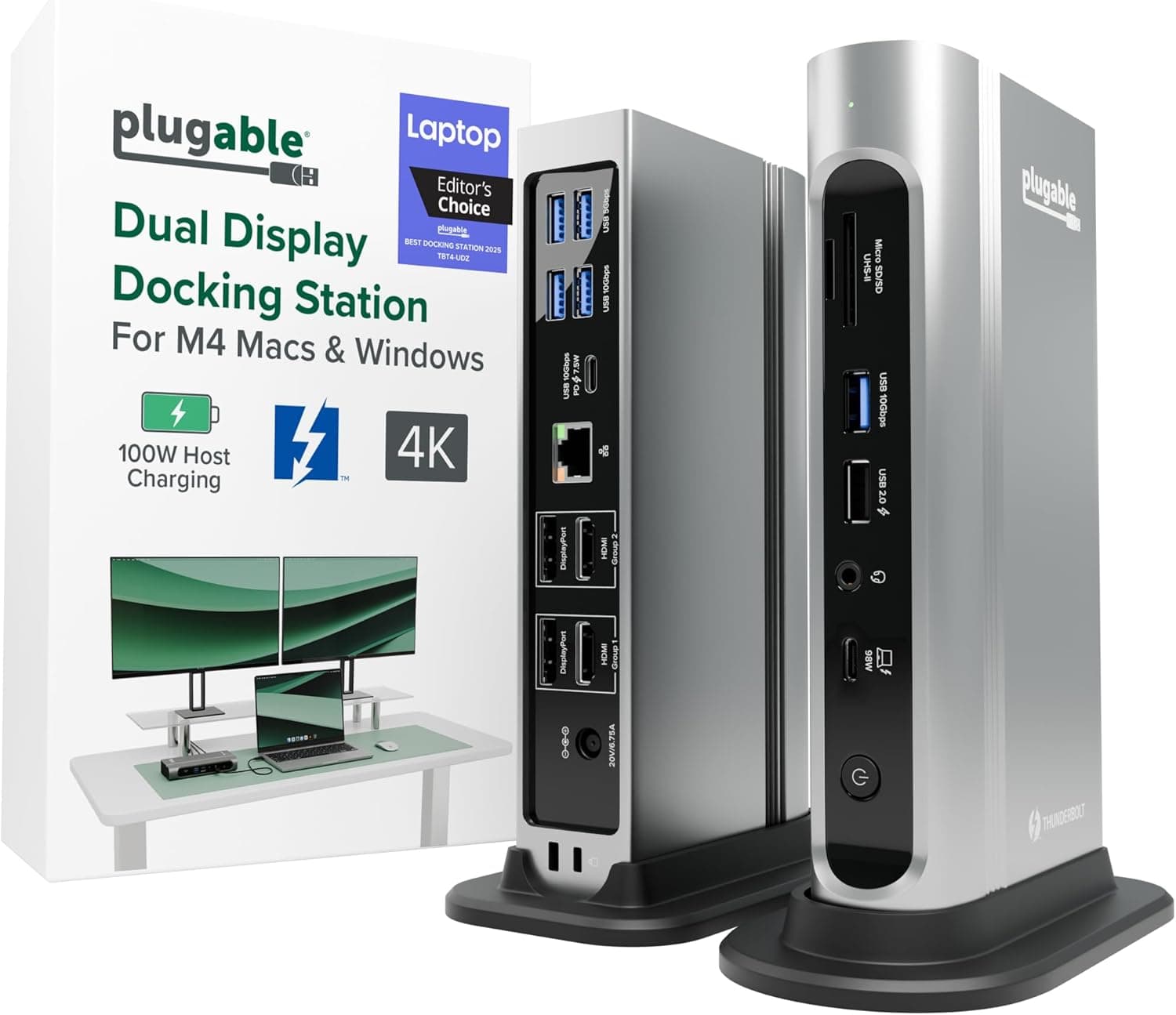 Plugable 16-in-1 Thunderbolt 4 Dock – Dual 4K Monitors for M4 MacBook Air/Pro, 100W Charging, 2X HDMI, 2X DisplayPort, 2.5G Ethernet, 7X USB, MicroSD/SD Card Reader, Audio, Windows & USB4 Compatible - image 1 of 1