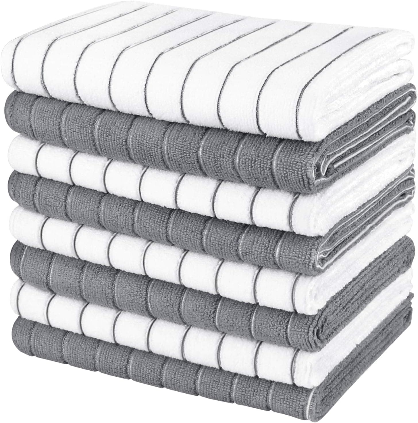 AIDEA Kitchen Towels-8PK, Super Soft and Absorbent Drying Towels for Dishes, Microfiber Cleaning Cloth Multi-Purpose Dish Towels for Kitchen, Home-Grey/White -18”x26” - image 1 of 1