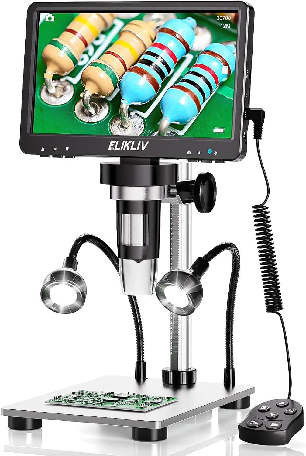 Elikliv 1200X Digital Microscope 7'' Screen, 1080P Coin Magnifier with 12MP Camera Sensor, 10 LED Lights - Microscope for Adults, Windows/Mac OS Compatible, Model EDM9 - image 1 of 1