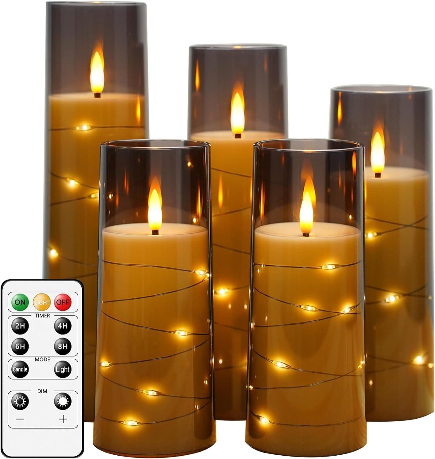 Flameless LED Candles with Timer 5 Pc Flickering Flameless Candles for Romantic Ambiance and Home Decoration Stable Acrylic Shell,with Embedded Star String,Battery Operated Candles(Grey) - image 1 of 1