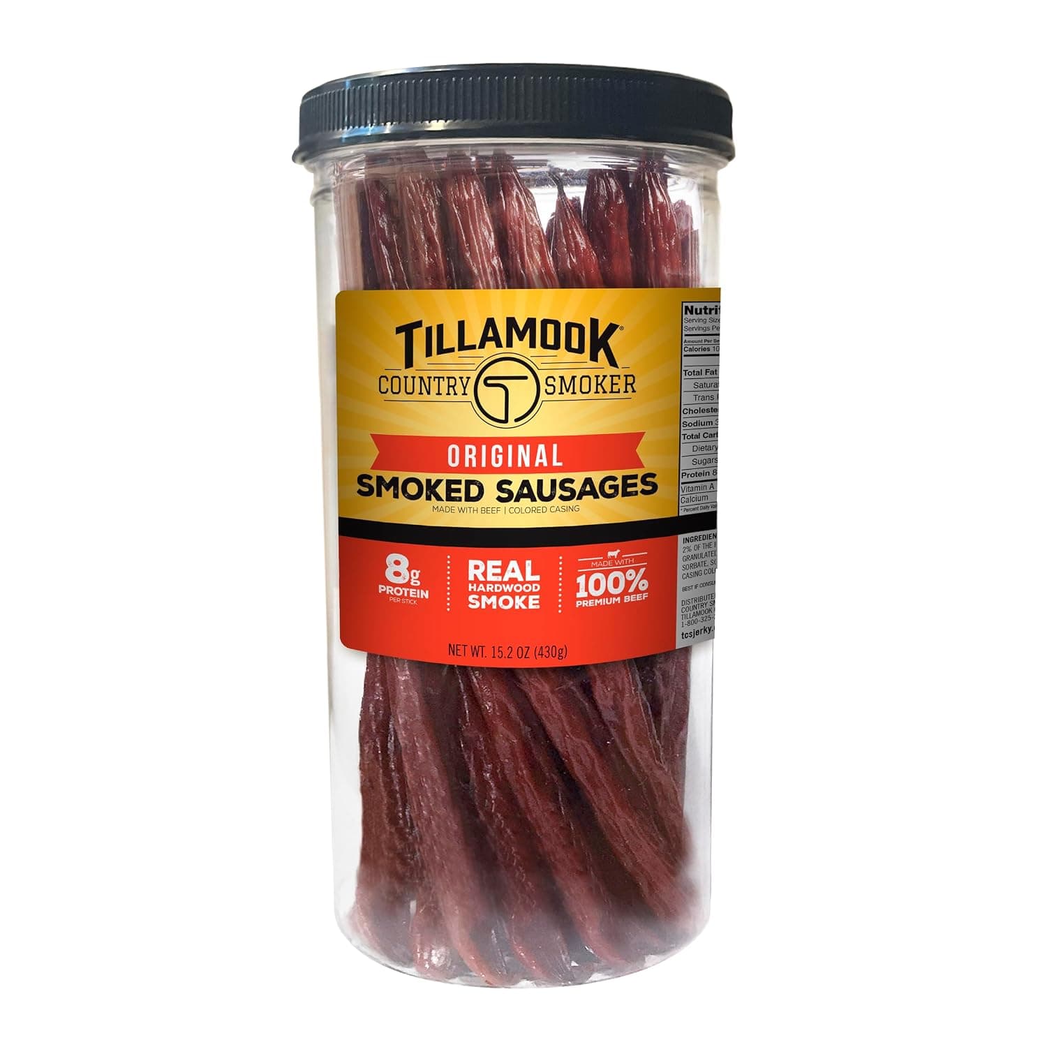Tillamook Country Smoker Real Hardwood Smoked Sausages, Original Beef, 15.2 Ounce Tall Jar, 20 Count - image 1 of 1