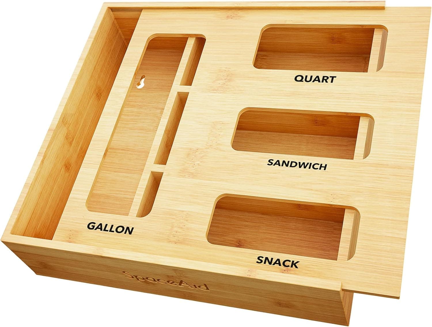 SpaceAid Bag Storage Organizer for Kitchen Drawer, Bamboo Organizer, Compatible with Gallon, Quart, Sandwich and Snack Variety Size Bag (1 Box 4 Slots) - image 1 of 1
