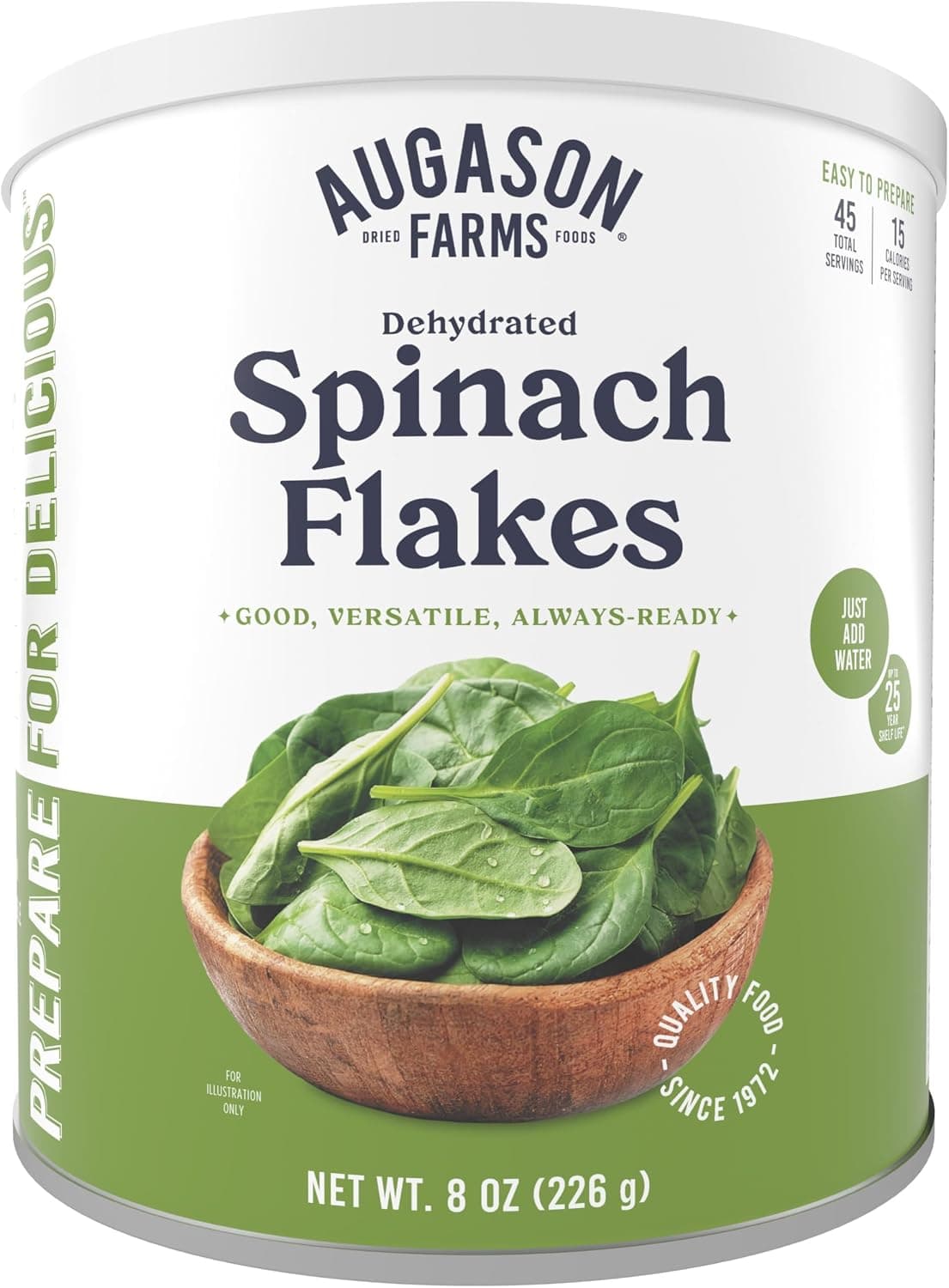 Augason Farms Dehydrated Spinach Flakes Can, Emergency Food Supply, Everyday Meals, 45 Servings - image 1 of 1