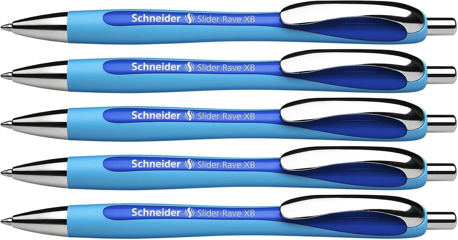 Schneider Slider Rave XB (Extra Broad) Ballpoint Pens, Refillable + Retractable, 1.4 mm, Light Blue Barrel, Blue Ink, Box of 5 Pens (132503) - image 1 of 1