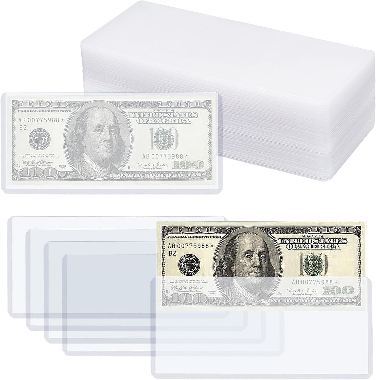 60 PCS Pack Hard Plastic Clear Money Holder, 6.8 x 2.9 Inch Transparent PVC Bill Protector, Banknotes Sleeves Currency Paper Money Protector Bag - image 1 of 1