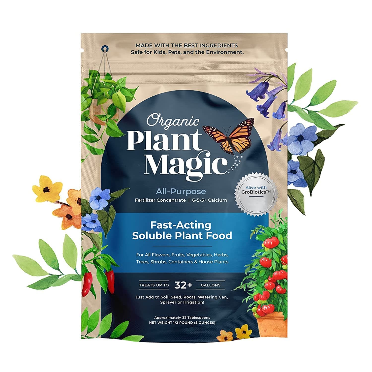 Organic Plant Magic - Truly Organic™ Fast-Acting Water Soluble Plant Food - All-Purpose Fertilizer Concentrate for Flower, Vegetable, Herb, Fruit Tree, Garden & Indoor Houseplants [One 1/2 lb Bag] - image 1 of 1
