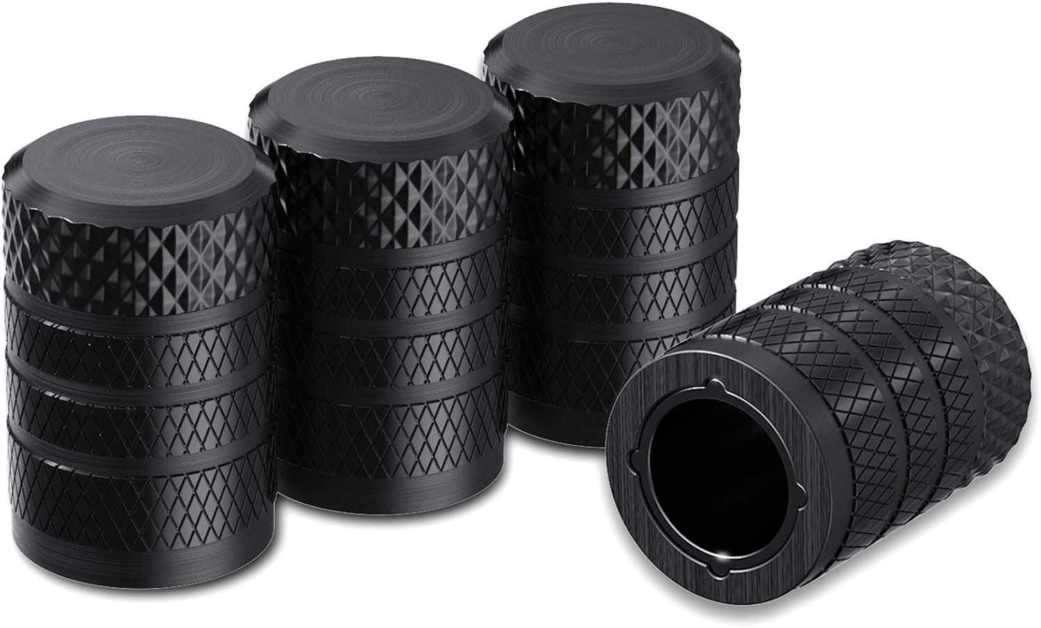 CKAuto Tire Valve Stem Caps, Black, 4 pcs/Pack, Anodized Aluminum Tire Valve Cap Set, Corrosion Resistant, Universal Stem Covers for Cars Trucks Motorcycles SUVs and Bikes - image 1 of 1