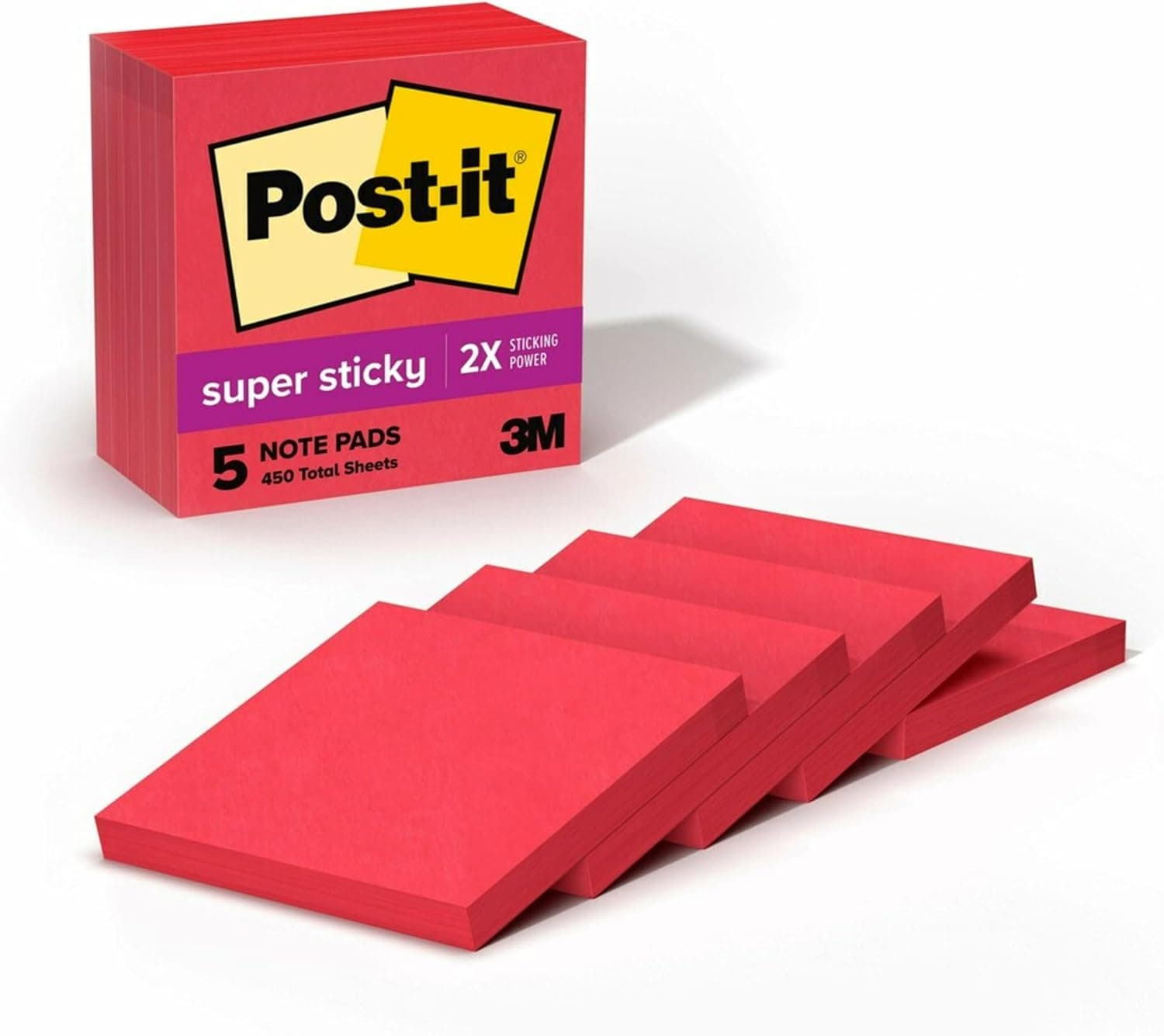 Post-it Super Sticky Notes, 5 Sticky Note Pads, 3 x 3 in., Ideal for Organization in Your Dorm, Home or Office, Single Color Packs Collection, Candy Apple Red - image 1 of 1