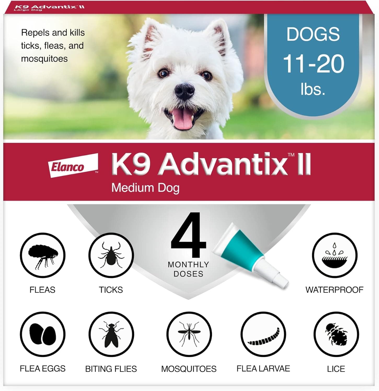 K9 Advantix II Medium Dog Vet-Recommended Flea, Tick & Mosquito Treatment & Prevention | Dogs 11-20 lbs. | 4-Mo Supply - image 1 of 1
