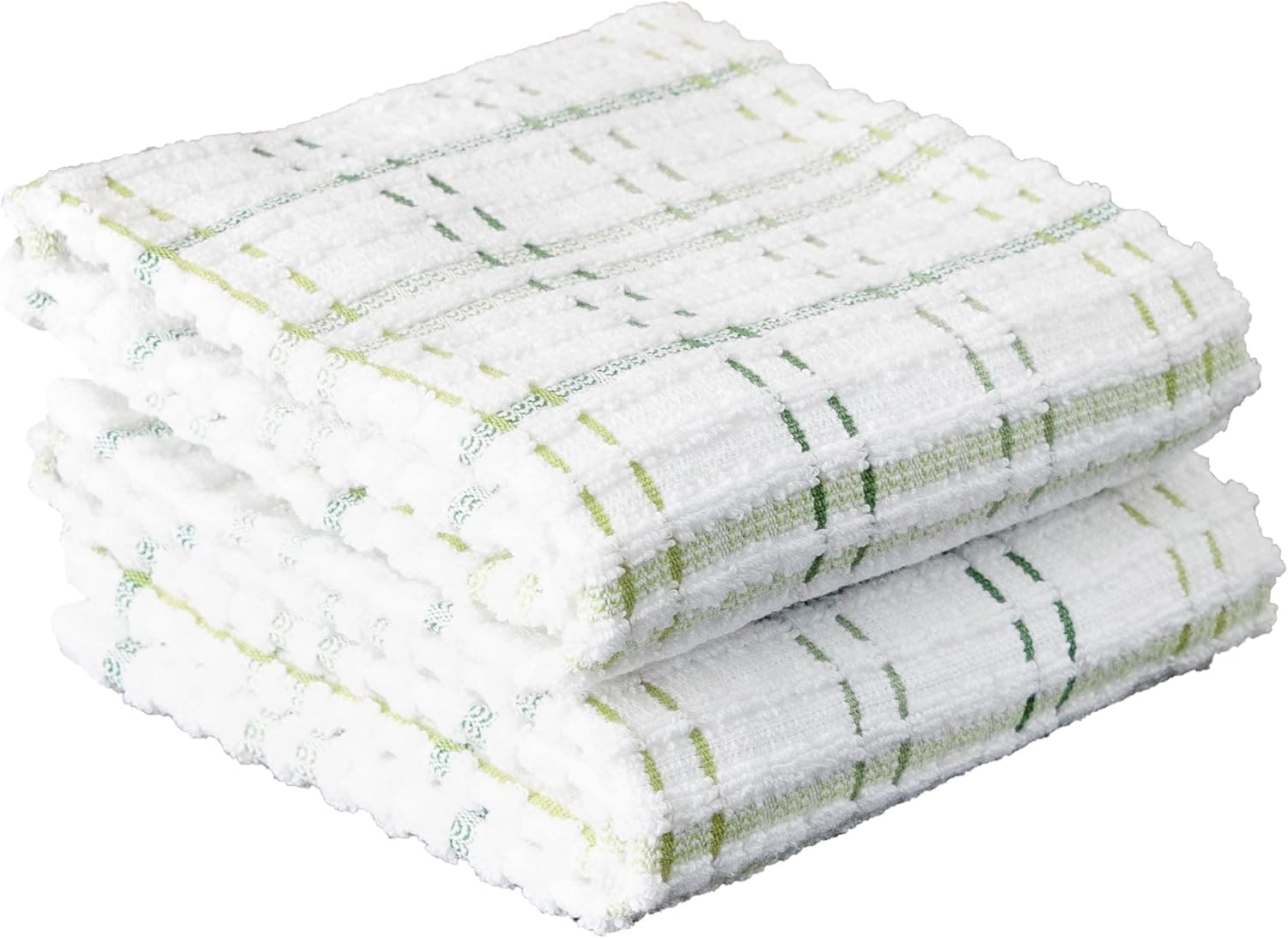 Ritz Royale Collection 100% Combed Terry Cotton, Highly Absorbent, Oversized Checked Kitchen Towel Set, 28" x 18", 2-Pack, Cactus Green - image 1 of 1