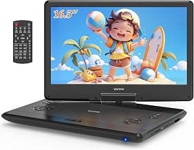 16.5" Portable DVD Player with 14.1" Large HD Swivel Screen, 6 Hours Rechargeable Battery, DVD Player Portable Support MP4, MKV Video & USB/SD Card/Sync TV, High Volume Speaker, All Regions