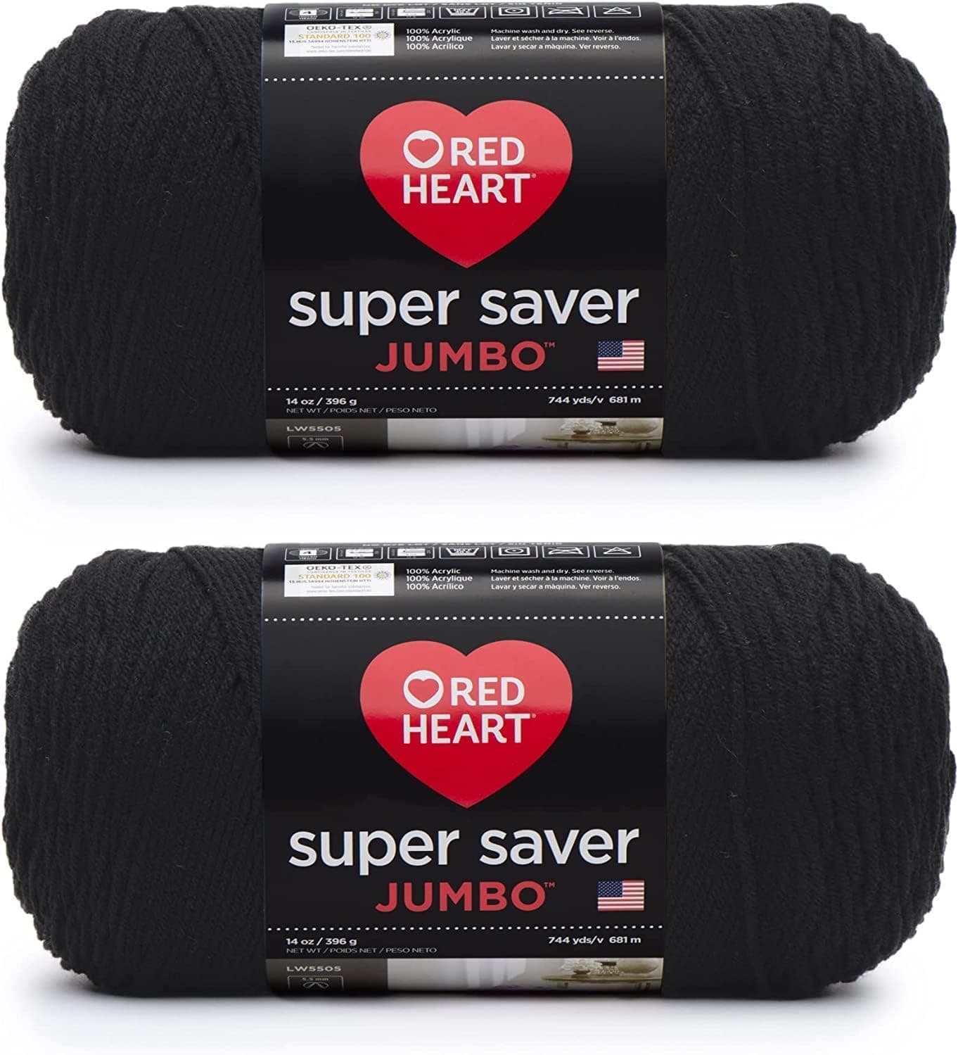Red Heart Super Saver Jumbo Black Yarn - 2 Pack of 396g/14oz - Acrylic - 4 Medium (Worsted) - 744 Yards - Knitting/Crochet - image 1 of 1