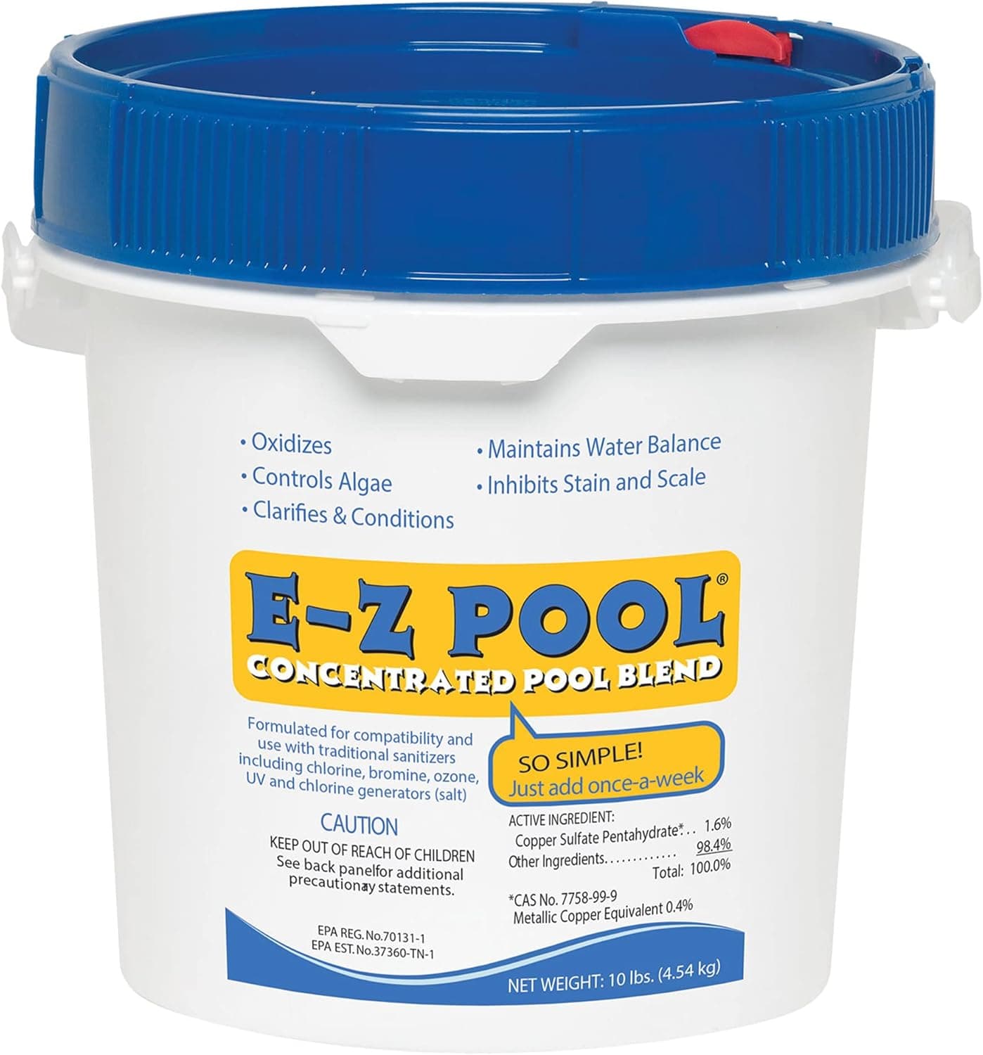 E-Z Pool Weekly All in 1 Concentrated Outdoor Swimming Pool Care Solution Blend with Copper Sulfate and Oxygen Enriching Formula, 10 Pound Bucket - image 1 of 1