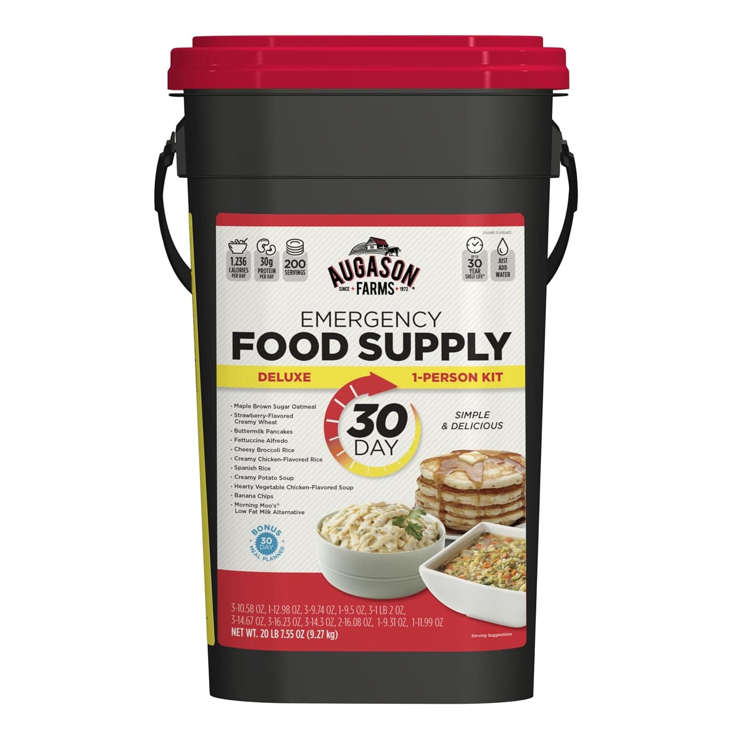 AUGASON FARMS Emergency Food Supply Bucket, 200 Servings, Dehydrated Meal Kit, Variety Pail, Long Shelf Life Just-Add-Water Meals for Prepping, Disaster Survival, Camping, Hiking, and More - image 1 of 1
