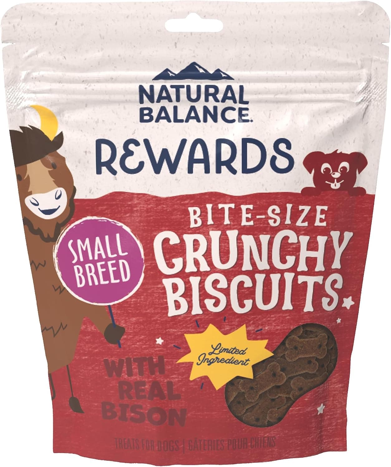 Natural Balance Limited Ingredient Rewards Crunchy Biscuits, Bite-Size Grain-Free Dog Treats for Small-Breed Adult Dogs, Made with Real Bison, 8 Ounce (Pack of 1) - image 1 of 1