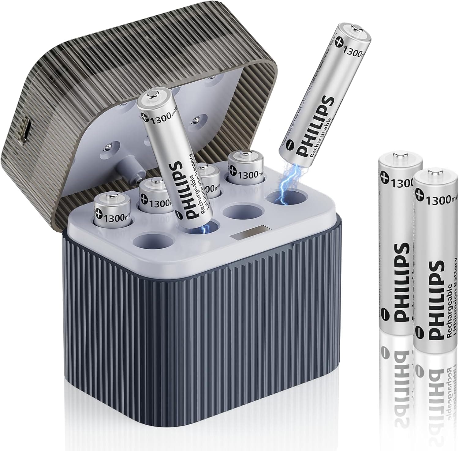 PHILIPS AAA Lithium Rechargeable Batteries with Charger 8 Pack - 1.5V 1300mWh High Capacity Li-ion Triple A Batteries 1200 Cycles Fast Charging for Remote Controls/Wireless Mouse Keyboards