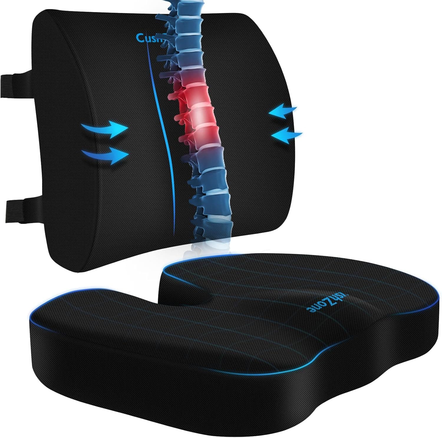 Seat Cushion, Lumbar Support Pillow with Adjustable Strap-Chair Cushions for Sciatica Pain Relief-with Washable Cover Memory Foam for Car, Travel and Wheelchair-Black - image 1 of 1