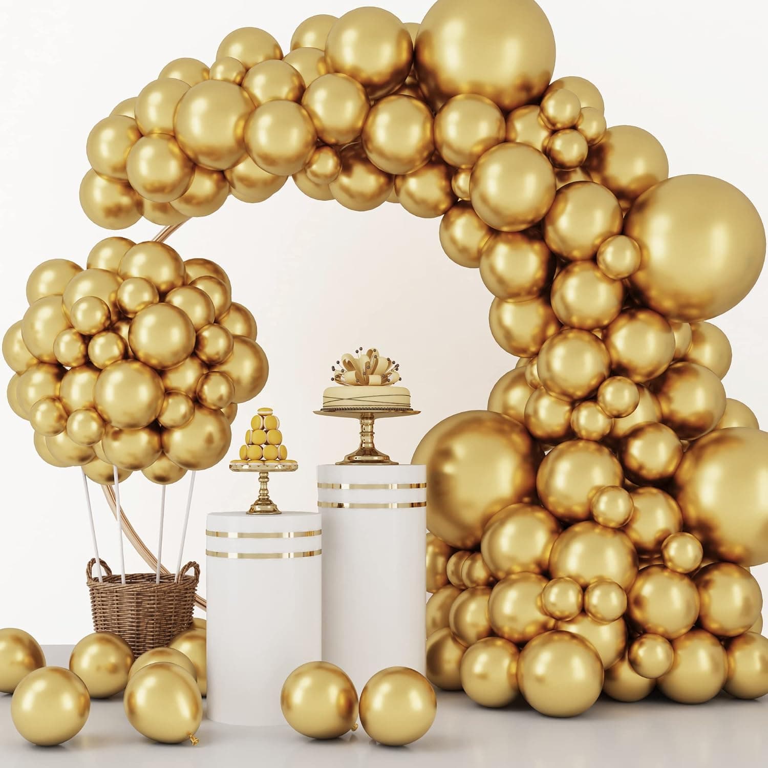 RUBFAC 129pcs Metallic Gold Balloons Different Sizes 18 12 10 5 Inch, Latex Balloon Garland Arch Kit for Party Graduation Wedding Holiday Happy Birthday Decoration - image 1 of 1