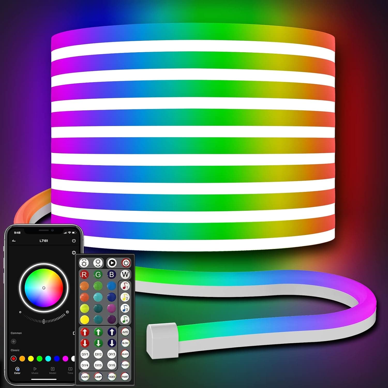 32.8Ft Neon Rope Lights,Flexible Led Rope Lights Control with App/Remote,Multiple Modes RopeLights,IP65 Outdoor RGB Led Neon Lights NonWater Resistant,Music Sync Gaming Led NeonLight Strip - image 1 of 1