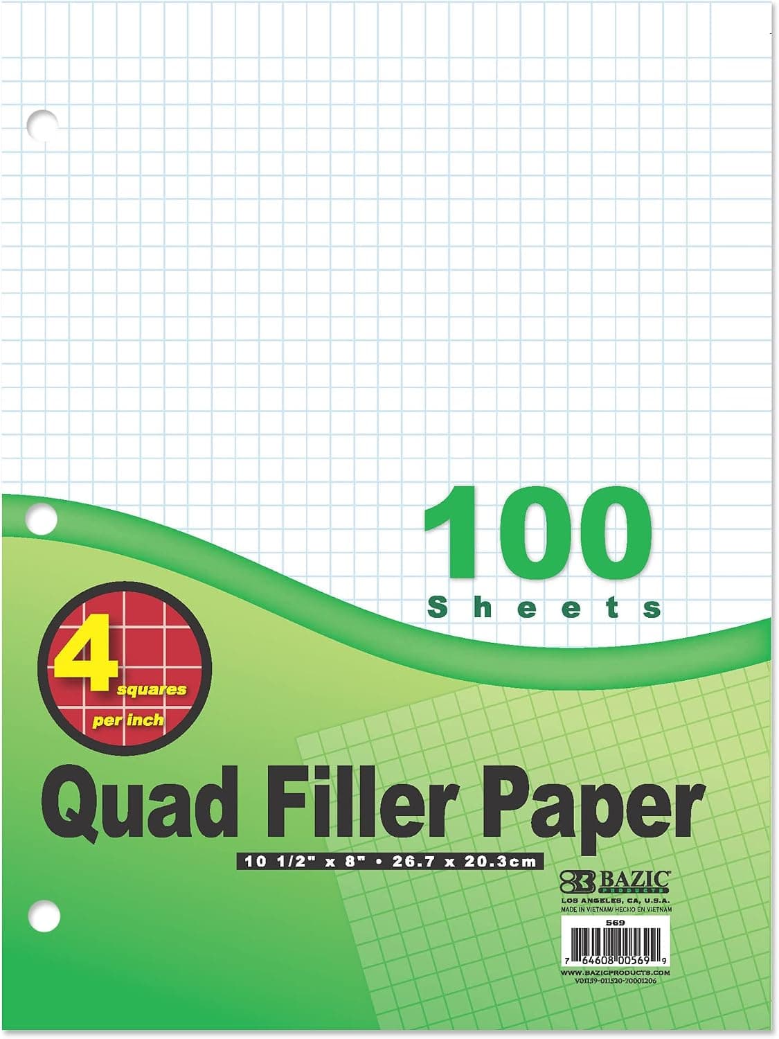 BAZIC 100 Ct. 4-1" Quad-Ruled Filler Paper - image 1 of 1