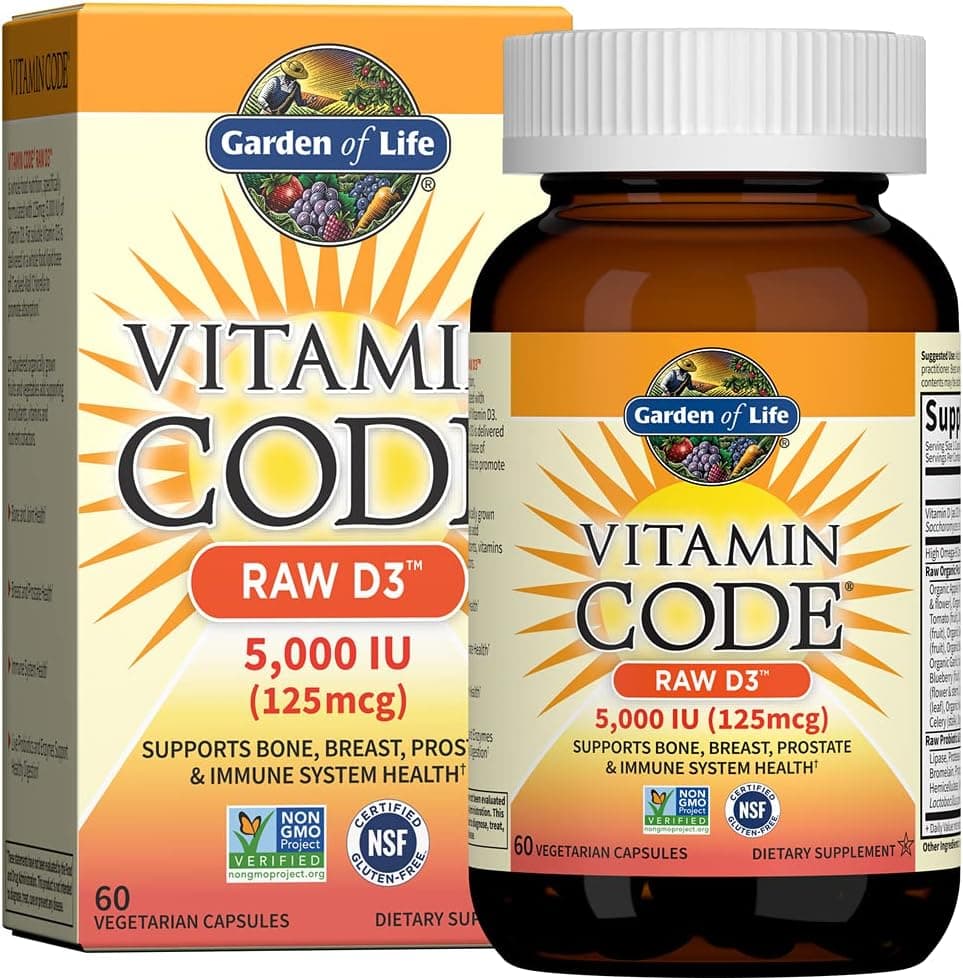 Garden of Life Vitamin D3 5000 IU, Raw Whole Food Supplements with Chlorella, Fruit, Veggies & Probiotics for Bone & Immune Health, 60 Vegetarian Capsules - image 1 of 1