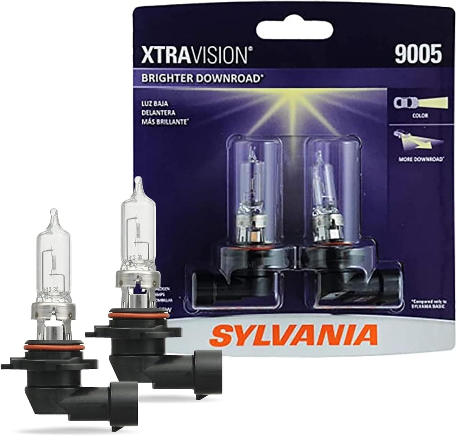 SYLVANIA - 9005 XtraVision Halogen Headlight Bulb - High-Performance Car Headlight - Halogen Light with No Glare - For Automotive - 2 Bulbs - image 1 of 1