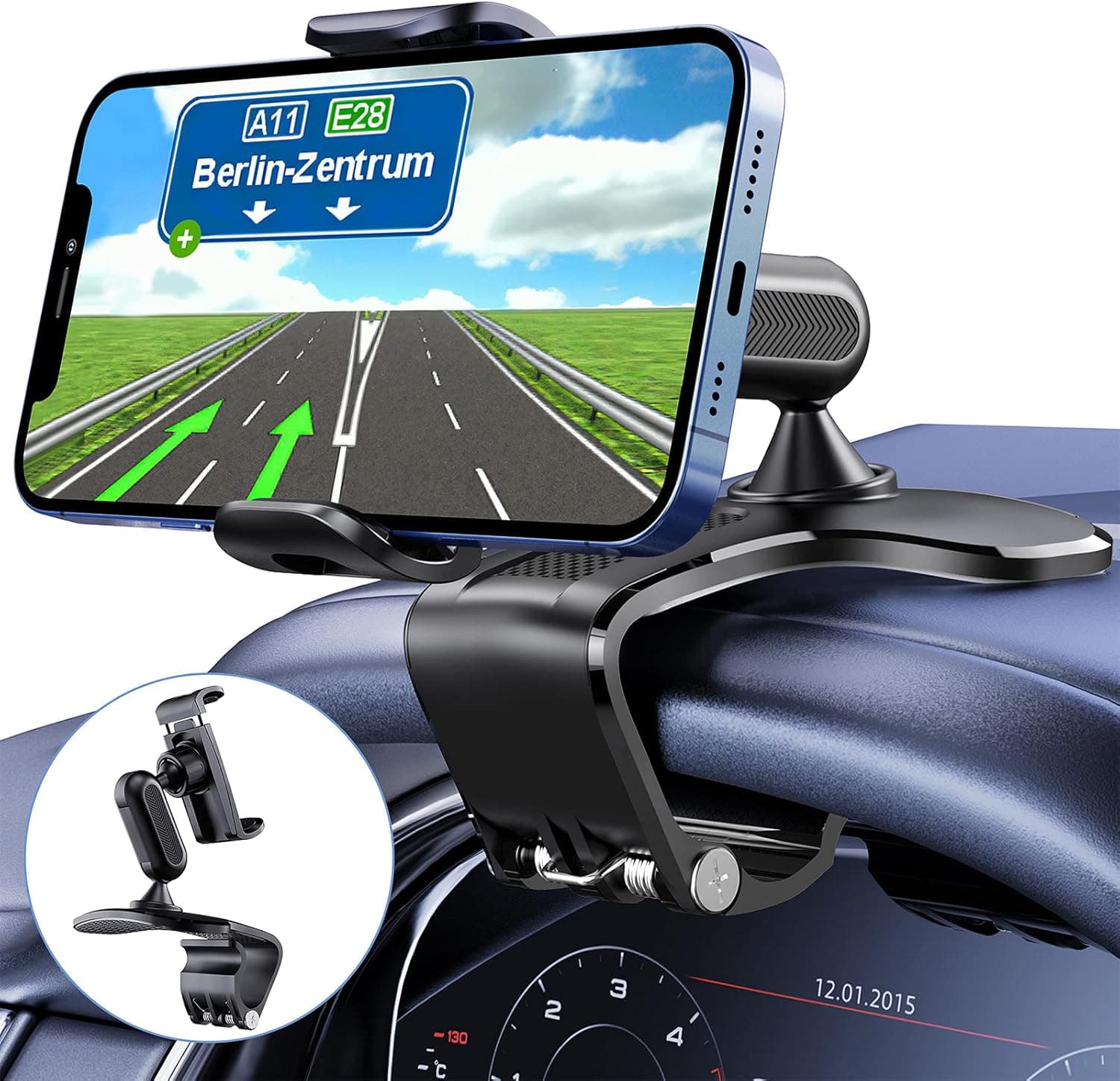 360 Degree Rotation Dashboard Cell Phone Holder for Car Clip Mount Stand Suitable for 4 to 7 inch Smartphones (Black) - image 1 of 1