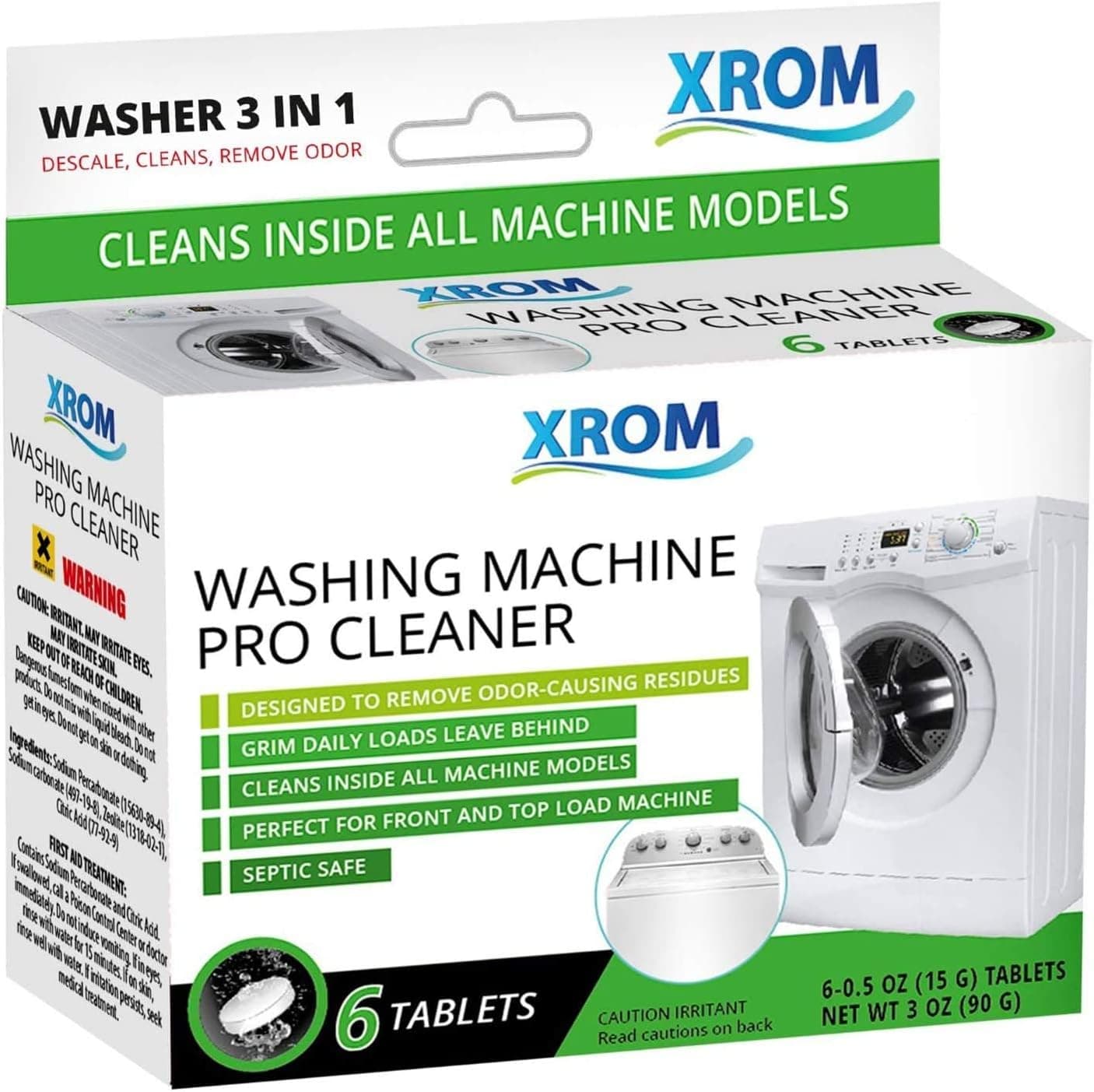 XROM Plant Based, Washer Cleaner 3 in 1 Formula, Removes Odors, Limescale & Detergent Build-Up, Removes Hard Water Stains, For Front and Top Load, 6 Per Pack (Original) - image 1 of 1