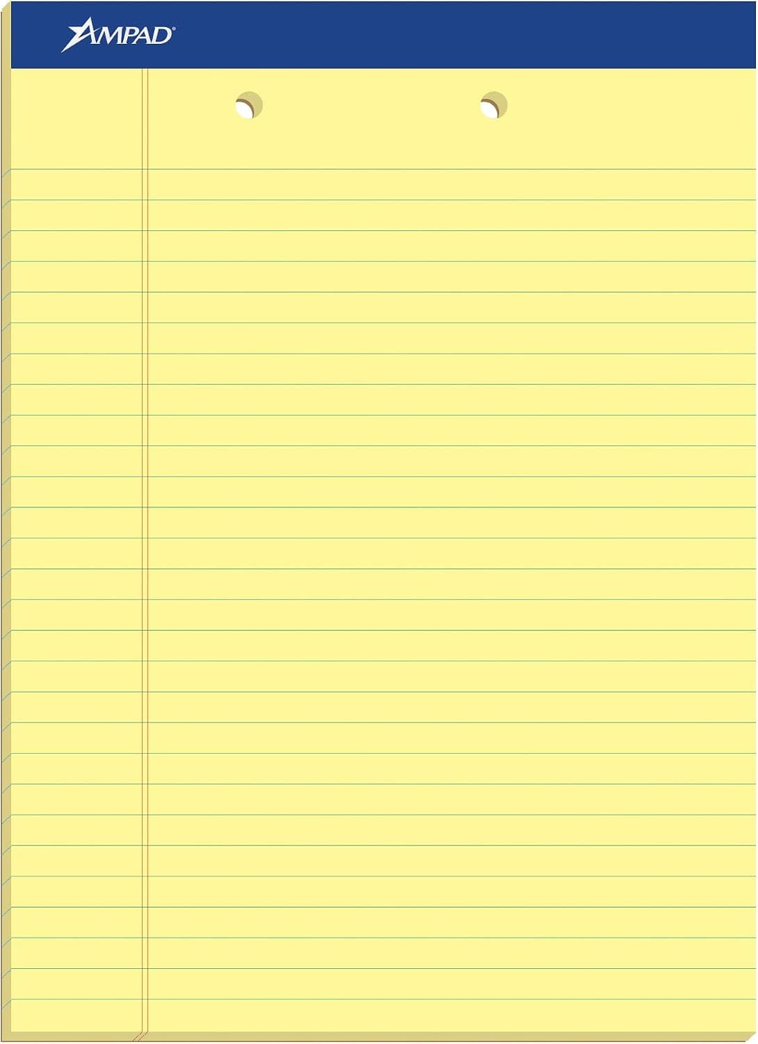 Ampad Evidence Perforated Pad,Size 8-1/2 x 11-3/4, Canary Yellow Paper , Legal Ruling , 50 Sheets per Pad, 2 Hole Punched, Pack of 12 (20-224) - image 1 of 1