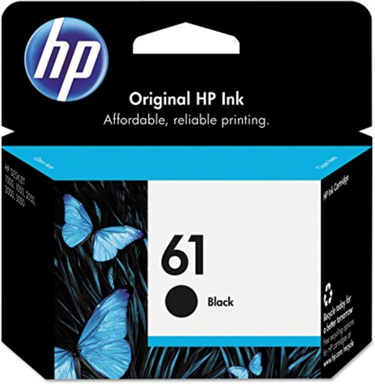 HP 61 Black Ink Cartridge | Works with Printer Series: DeskJet 1000, 1010, 1050, 1510, 2050, 2510, 2540, 3000, 3050, 3510; ENVY 4500, 5530; OfficeJet 2620, 4630 | Eligible for Instant Ink | CH561WN - image 1 of 1