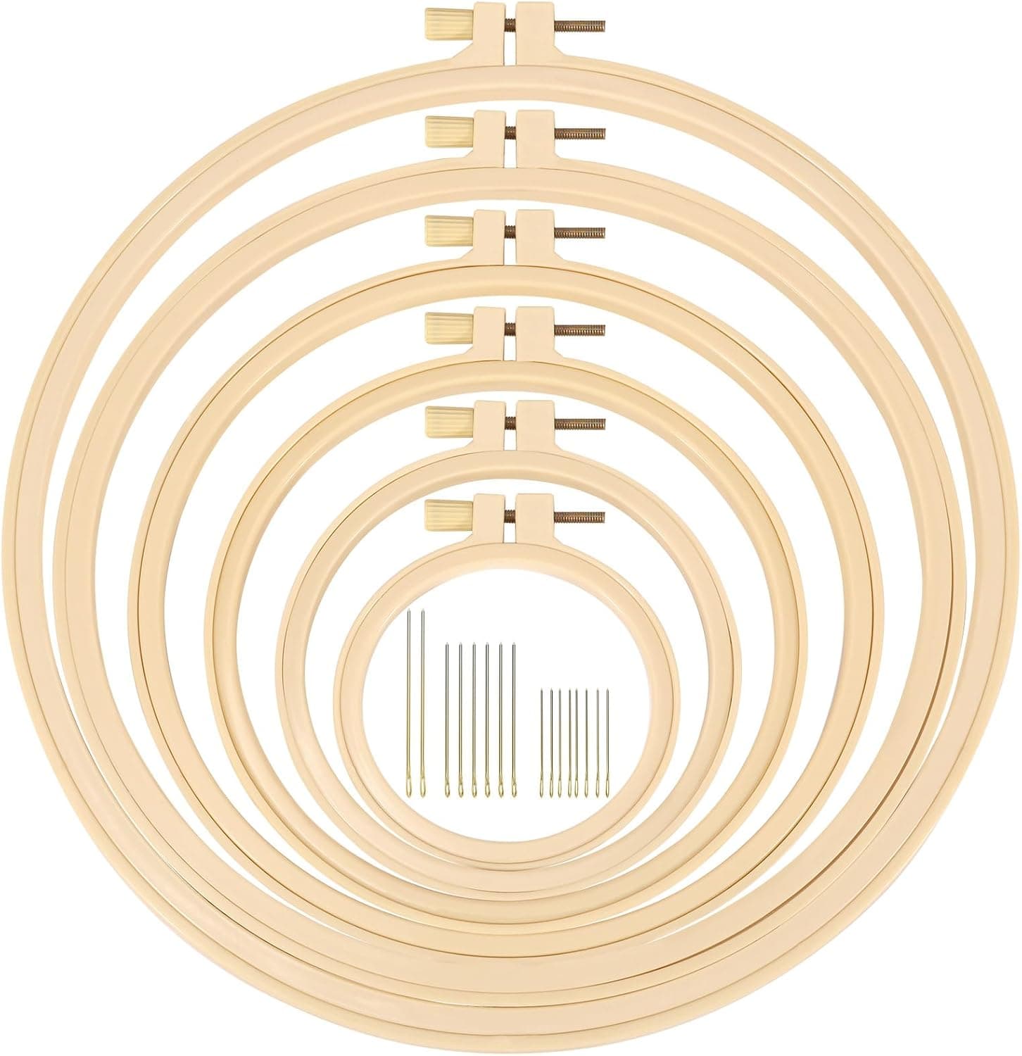 XEmbro 6 Pieces Embroidery Hoop 3.6 to 10.7 inches Plastic Cross Stitch Hoop with 16PCS Needles, Small Embroidery Hoops for Embroidery, Cross Stitch, Craft Sewing, and Decoration Ornaments - image 1 of 1