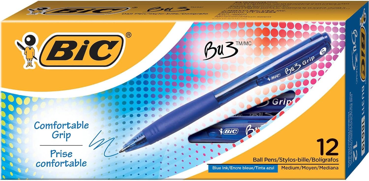 BIC BU3 Retractable Ballpoint Pen, Medium Point (1.0mm), Blue, Side Click Retraction For Added Convenience, 12-Count - image 1 of 1