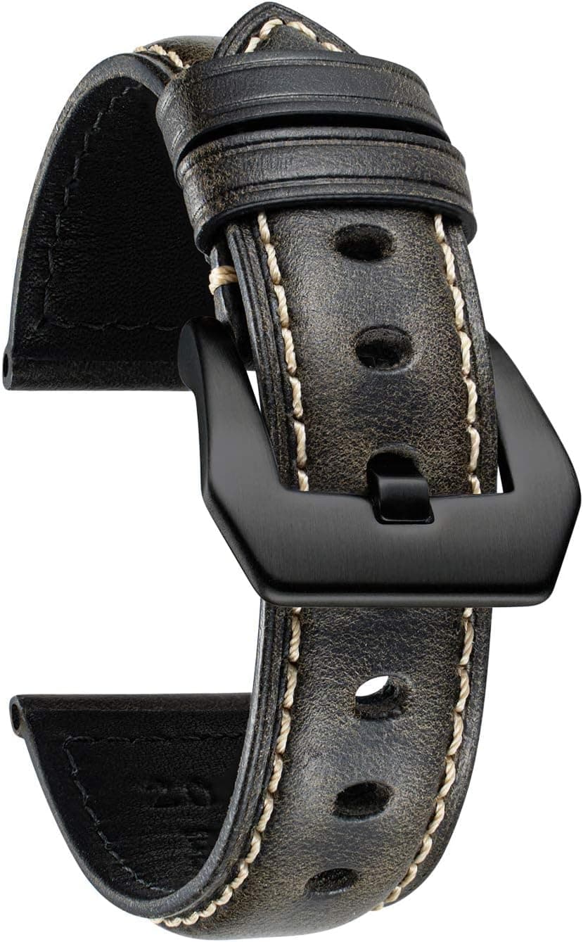 BINLUN Retro Leather Watch Band Handmade Vintage Oil Wax Calfskin Leather Strap Replacement Wrist Bracelet 6 Colors Wristband for Men Women with Silver/Black Stainless Steel Buckle18/20/22/24/26mm - image 1 of 1