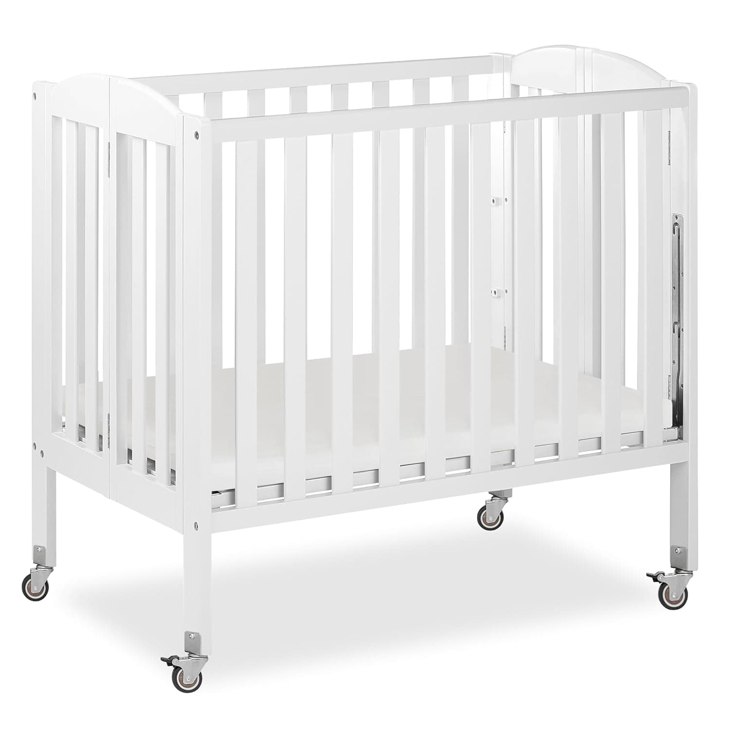 Dream On Me 3-in-1 Portable Folding Stationary Side Mini Baby Crib in White & Mattress, GreenGuard Gold & JPMA, Use as Changer & Playpen, Locking Wheels, 3 Mattress Heights, Extra Firm Mattress - image 1 of 1