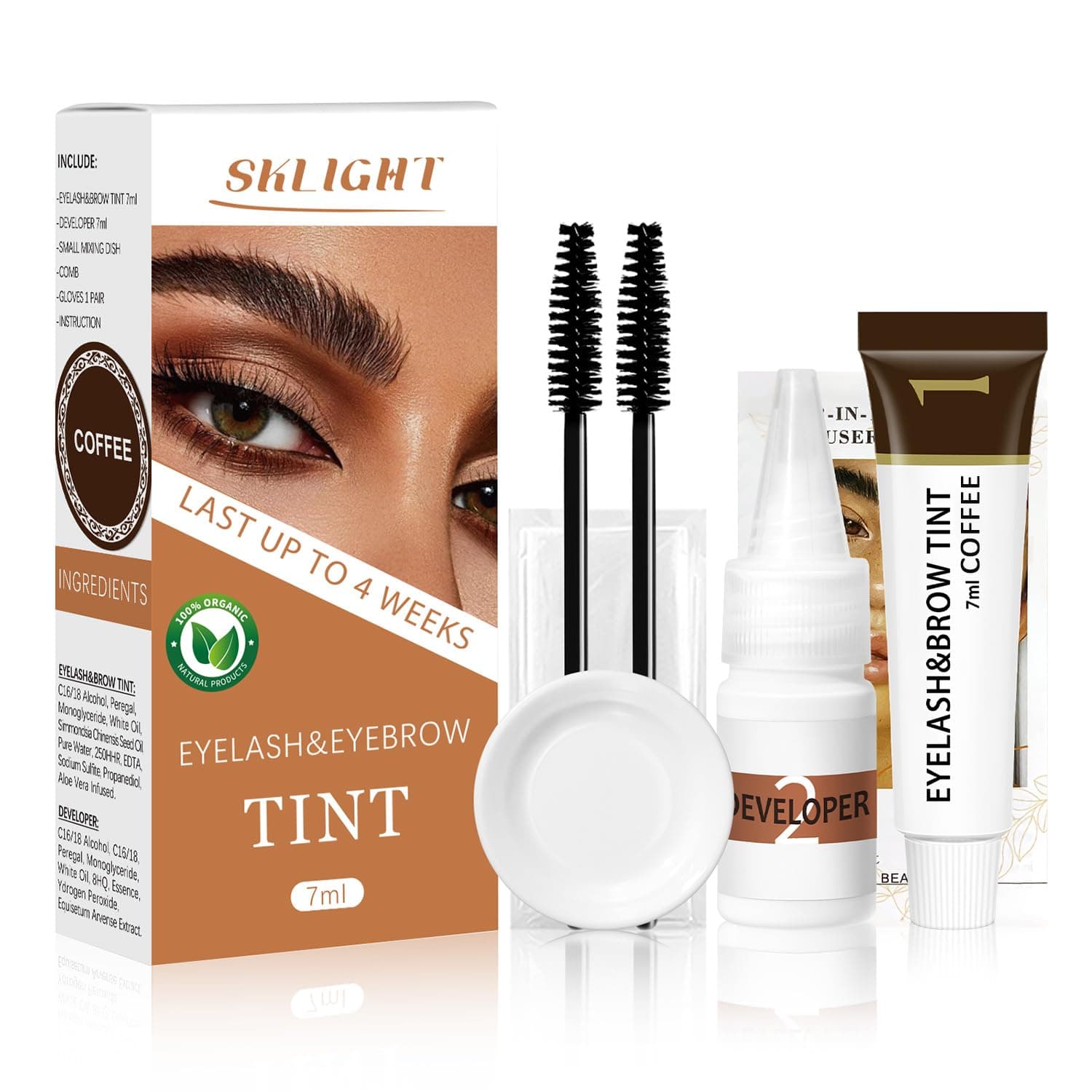 Professional Lash & Brow Color Kit, Professional Eyelash & Eyebrow Color Kit Lasting for 4 Weeks, Instant Eyelash Color with Natural Ingredients, Safe & Easy to Use 7ML-COFFEE