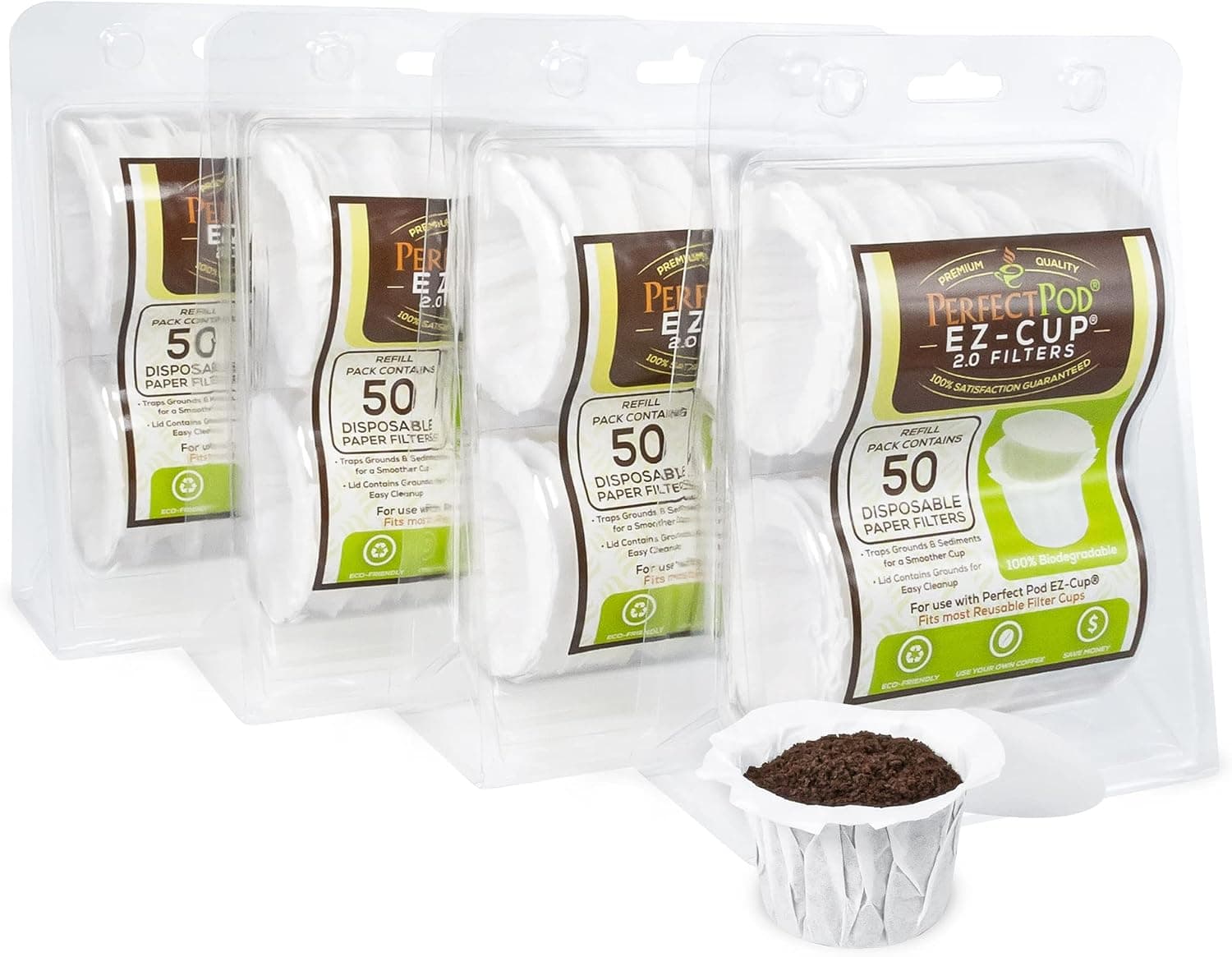 Perfect Pod EZ-Cup Disposable Paper Filters with Patented Lid Design for Reusable Coffee Pods - 4 Pack (200 Filters) - image 1 of 1