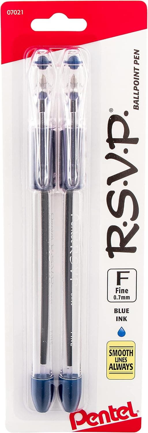 Pentel R.S.V.P. Ballpoint Pen, Fine Line, Blue Ink, 2 Pack (BK90BP2C) - image 1 of 1