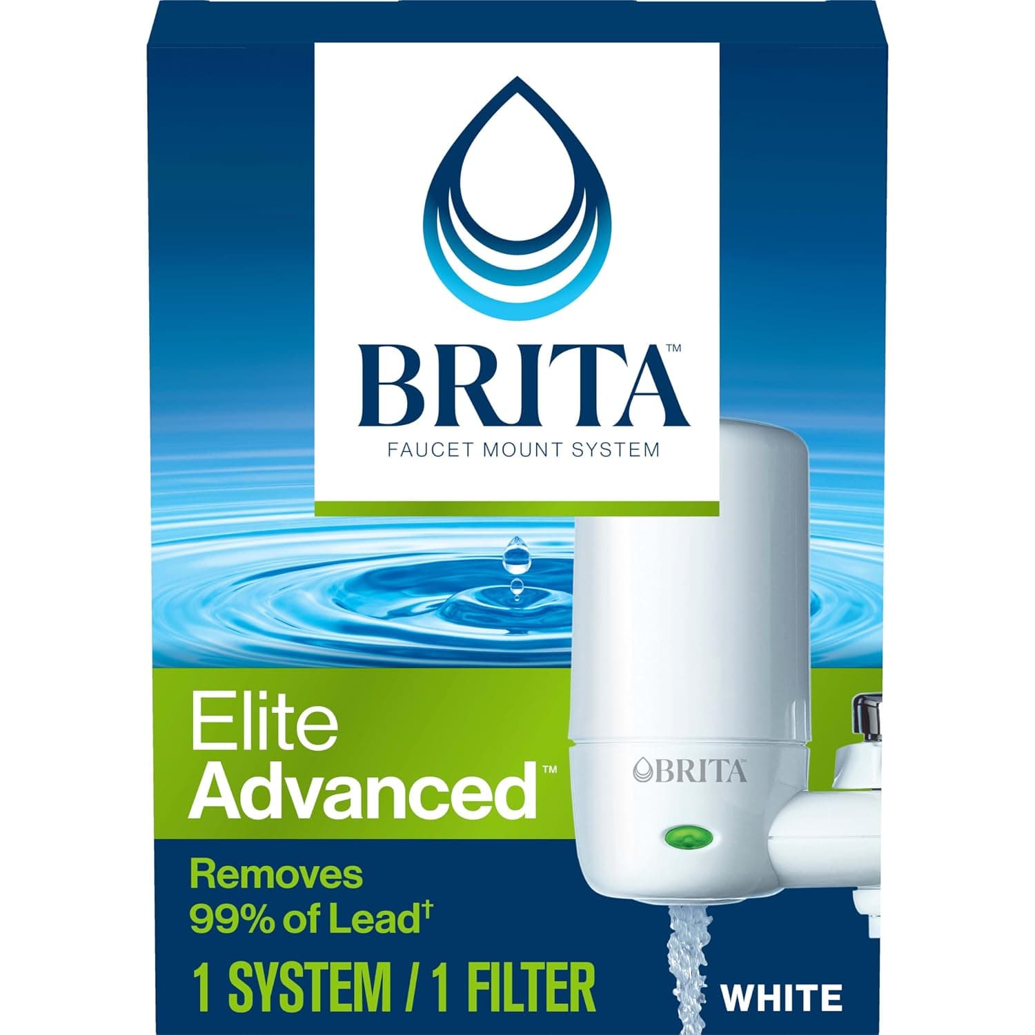 Brita Faucet Mount Water Filter System, White, No-Wait Filtration, Easy Install, Multi-Use Tap Water Filter for Kitchens, Bathrooms & Small Spaces - image 1 of 1