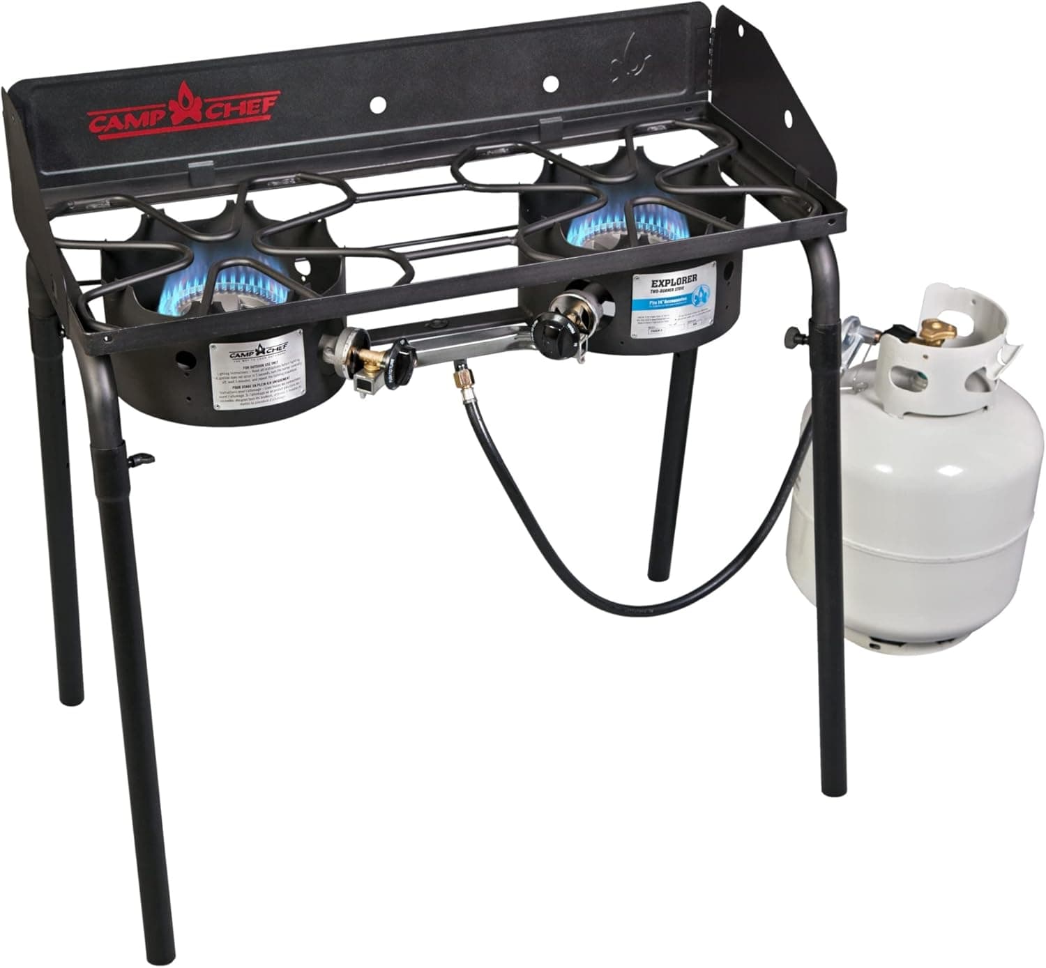 Camp Chef Explorer, Two Burner Stove, Two 30,000 BTU's cast-aluminum burners, Cooking Dimensions: 14 in. x 32 in, Black - image 1 of 1