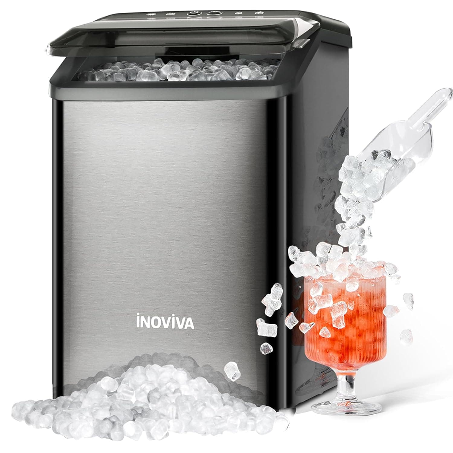 Nugget Ice Maker Countertop, 40lbs/24H Soft Chewable Pellet Ice Machine with Self-Cleaning, Sonic Ice Maker for Home Kitchen, Office - Black Stainless - image 1 of 1