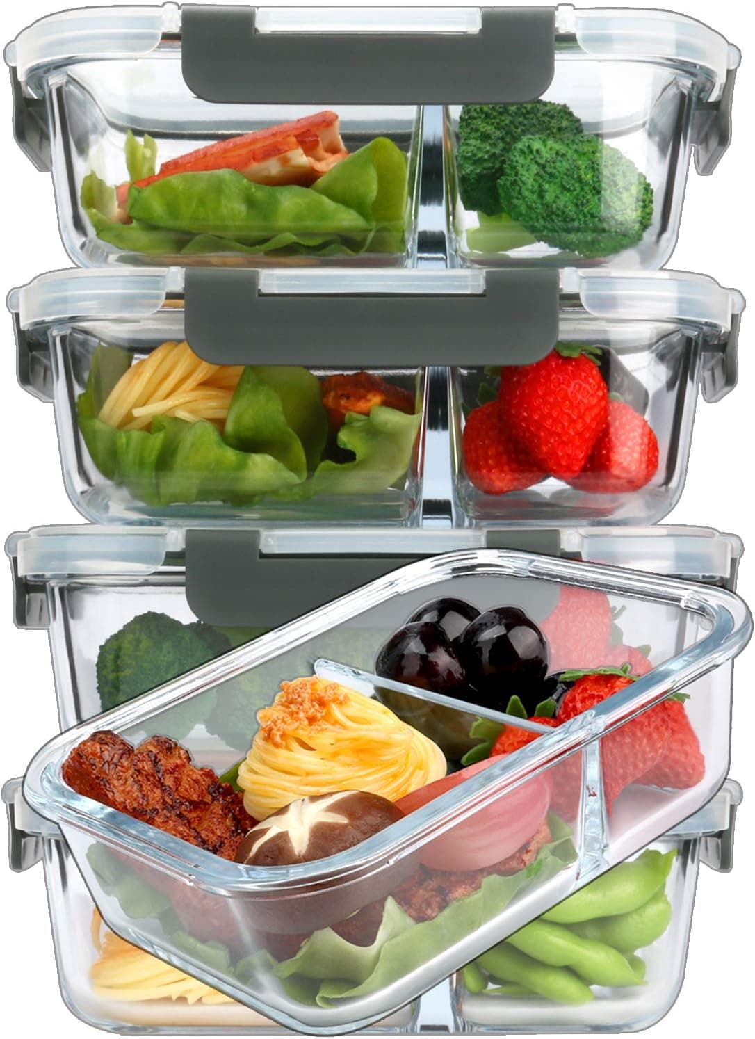 [5-Pack,36 Oz]Glass Meal Prep Containers 2 Compartments Portion Control with Upgraded Snap Locking Lids Glass Food Storage Containers, Microwave, Oven, Freezer and Dishwasher (4.5 Cups) - image 1 of 1