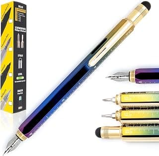 Monteverde USA 9-in-1 Tool Fountain Pen in Rainbow – Stub Nib, PVD-Coated Multifunctional Pen with Stylus, Screwdrivers, Level, and Ruler – Exclusive Collection, Ideal Gift for Calligraphers
