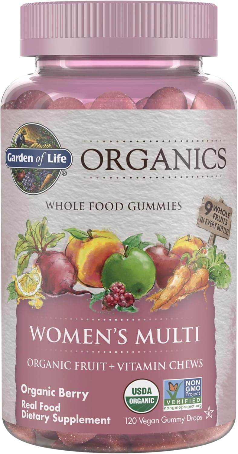 Garden of Life Organics Women's Gummy Vitamins - Berry - Certified Organic, Non-GMO, Vegan, Kosher Complete Multi - Methyl B12, C & D3 - Gluten, Soy & Dairy Free, 120 Real Fruit Gummies - image 1 of 1