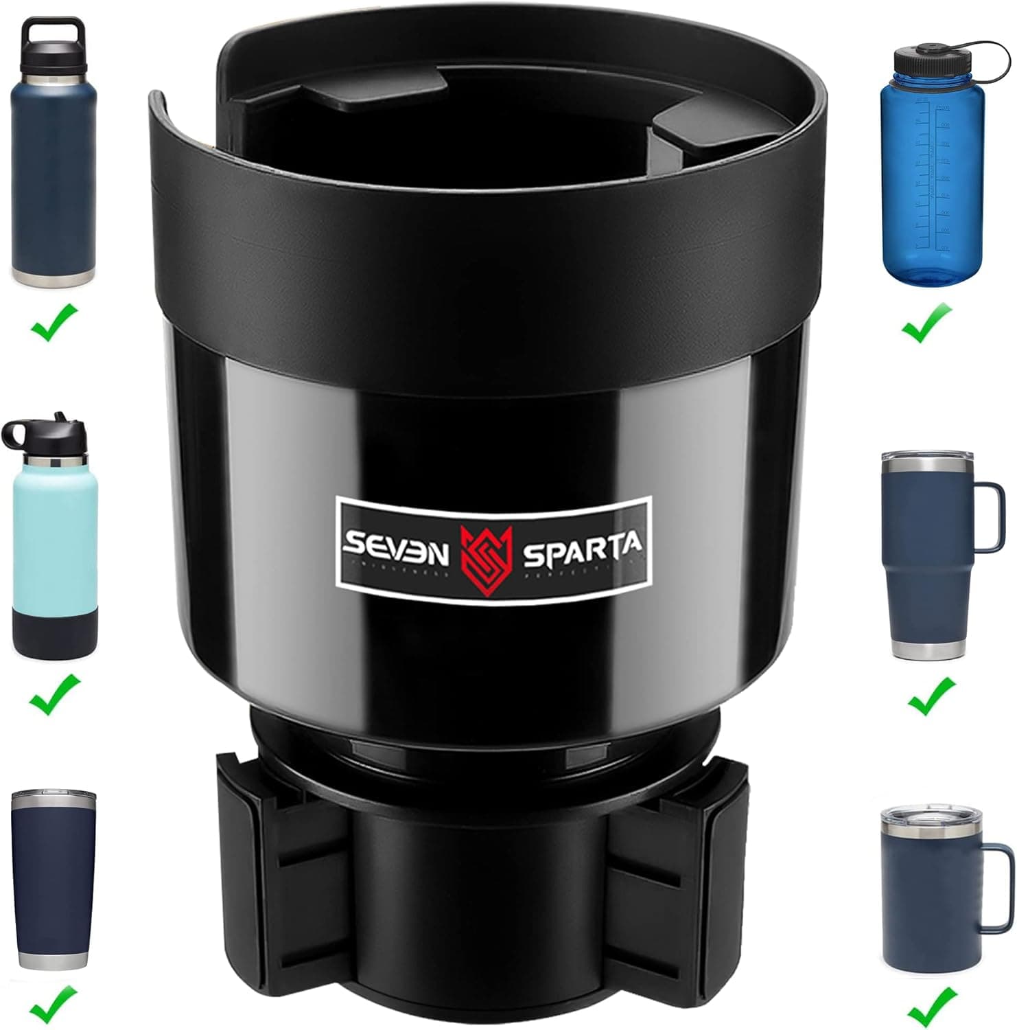 Seven Sparta Car Cup Holder Expander with Adjustable Base, Compatible with Hydro Flasks 32/40 Ounce, Compatible with Yeti Ramblers 20/26/30 Ounce, Other Bottles in 3.4"-3.8" (Black) - image 1 of 1